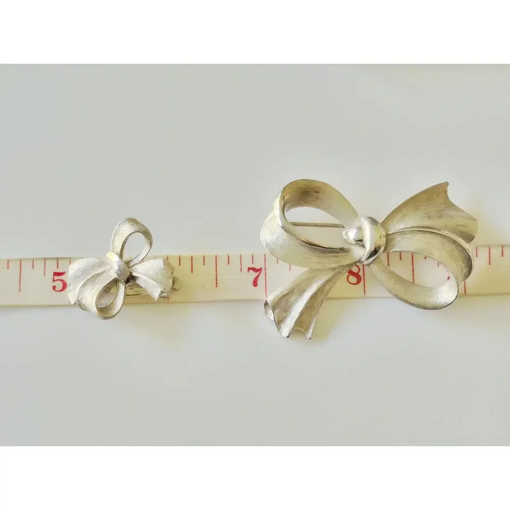 Vintage MCM Silver-tone Bow-tie Brooch and Earring Set